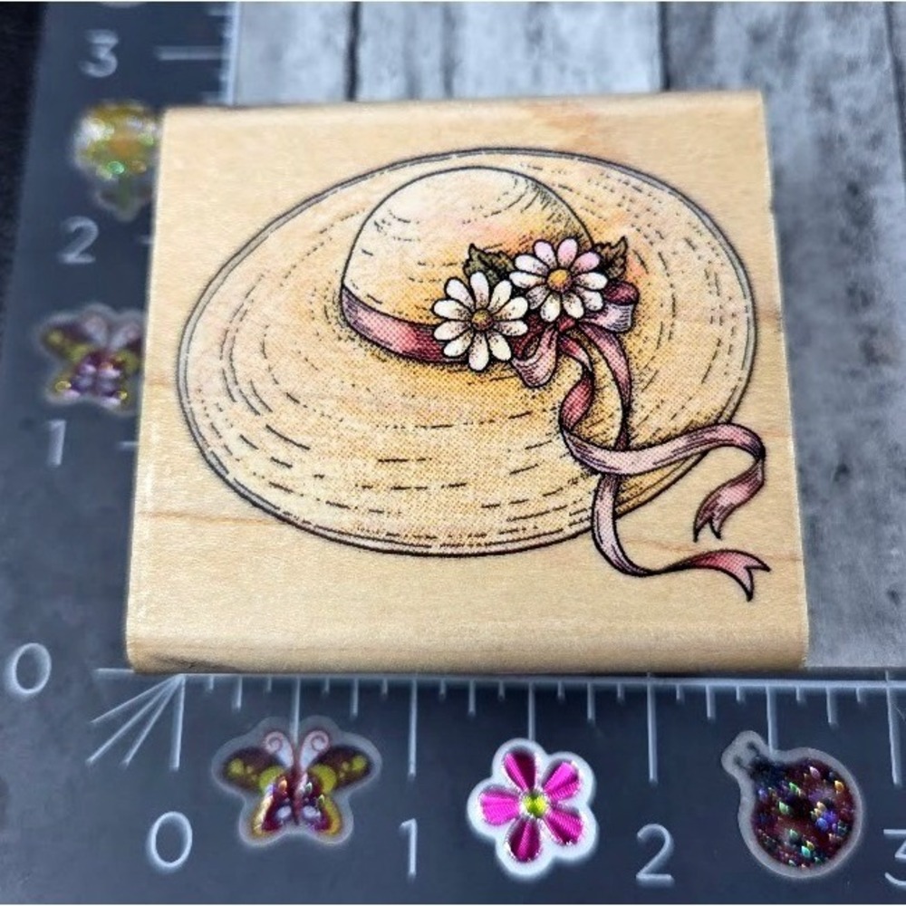 Rubber Stampede Garden Hat Flowers A1603E Rubber Stamp Wood #H48